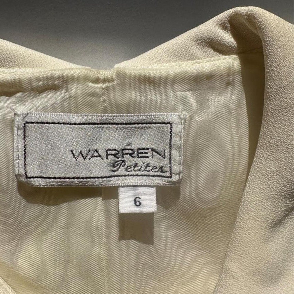 Vtg 90s Warren Petites Scalloped Vest Cream Pearl Button Bow Waistcoat Size 6 - Picture 5 of 9